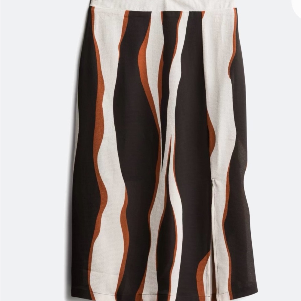 Vero Moda Clara Midi Skirt Elastic Waist Brown, Cream & Black L